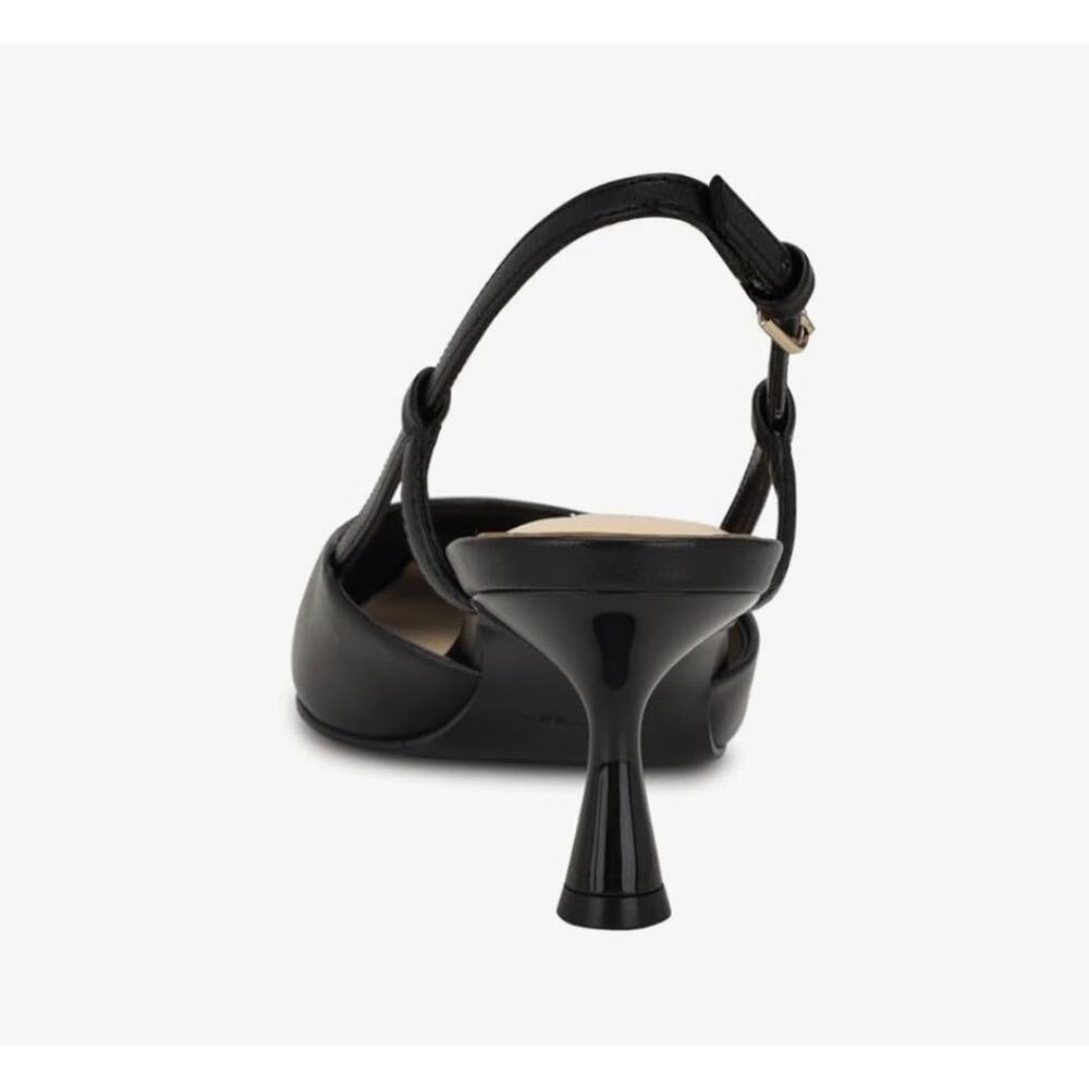 Nine West Women's Black Rizzy Slingback Kitten Faux Leather Heels 7.5 NEW - Picture 2 of 8
